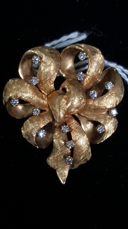 A 14K Gold & Diamond Bow Pin (1 of 1)