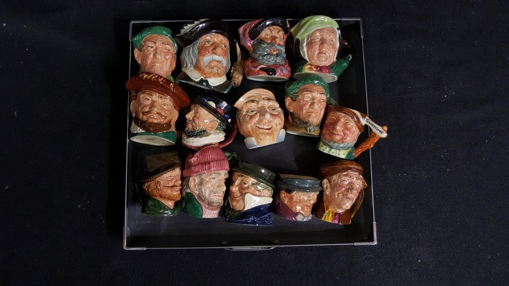 14- Royal Doulton Mini / Small Toby Mug Collection: A variety of political & historical faces with very cheeky expressions. As pictured. Ranging from 2.25" - 4".