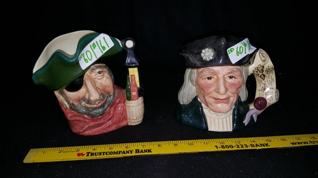 Large Royal Doulton Toby Mug Character Mugs: Christopher Columbus 1991 and "Smuggler", eac approximetly 7"