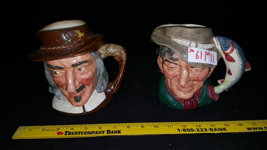 Large Royal Doulton Toby Mug Character Mugs: 300th Anniversary of the "Compleat Angler / Izaak Walton" 1653-1953 standing 7". Along with "The Poacher" 1954 standing 6.75"