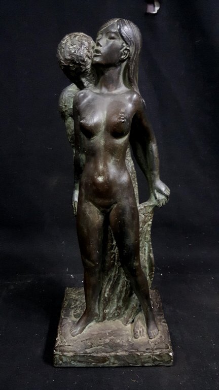 1967 Leonardo Art Works "Nude Lovers" Sculpture: Sculpture of 2 nude lovers signed Leonardo Art Works Inc. 1967 measures 21" tall