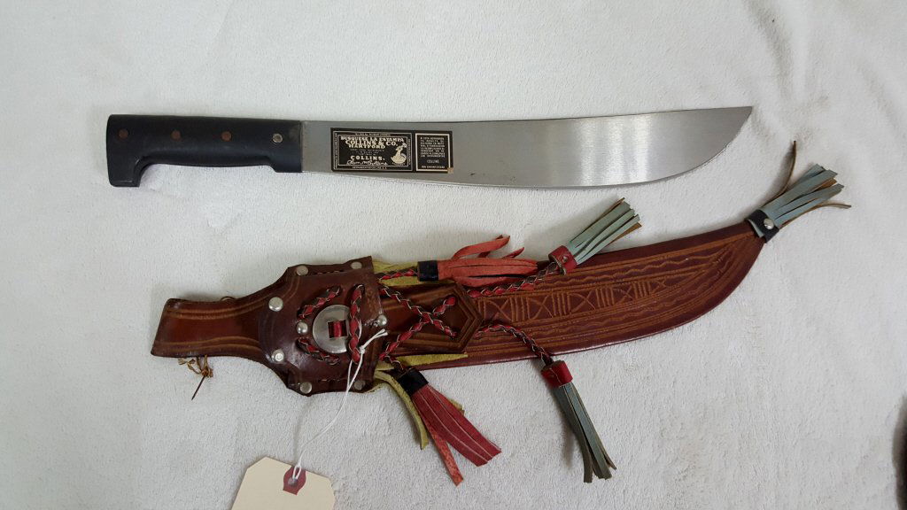 Collins & Co. 'Legitimus' Machete, Never Used: With Ceremonial sheath, 19.25" from handle to tip of the blade. Unused and pretty sharp