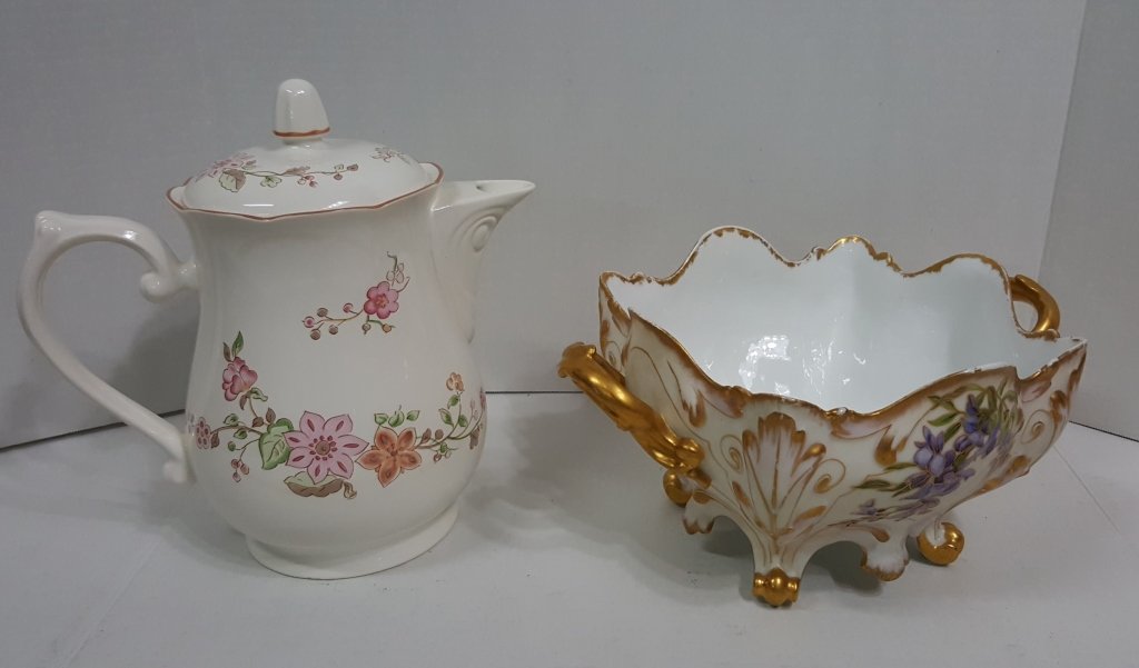 Lenox "Parasol" Coffee Pot & Signed Footed Bowl (1 of 2)