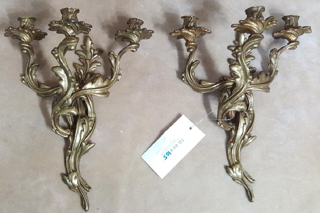 Three Arm Gilt Bronze Wall Sconce (1 of 3)