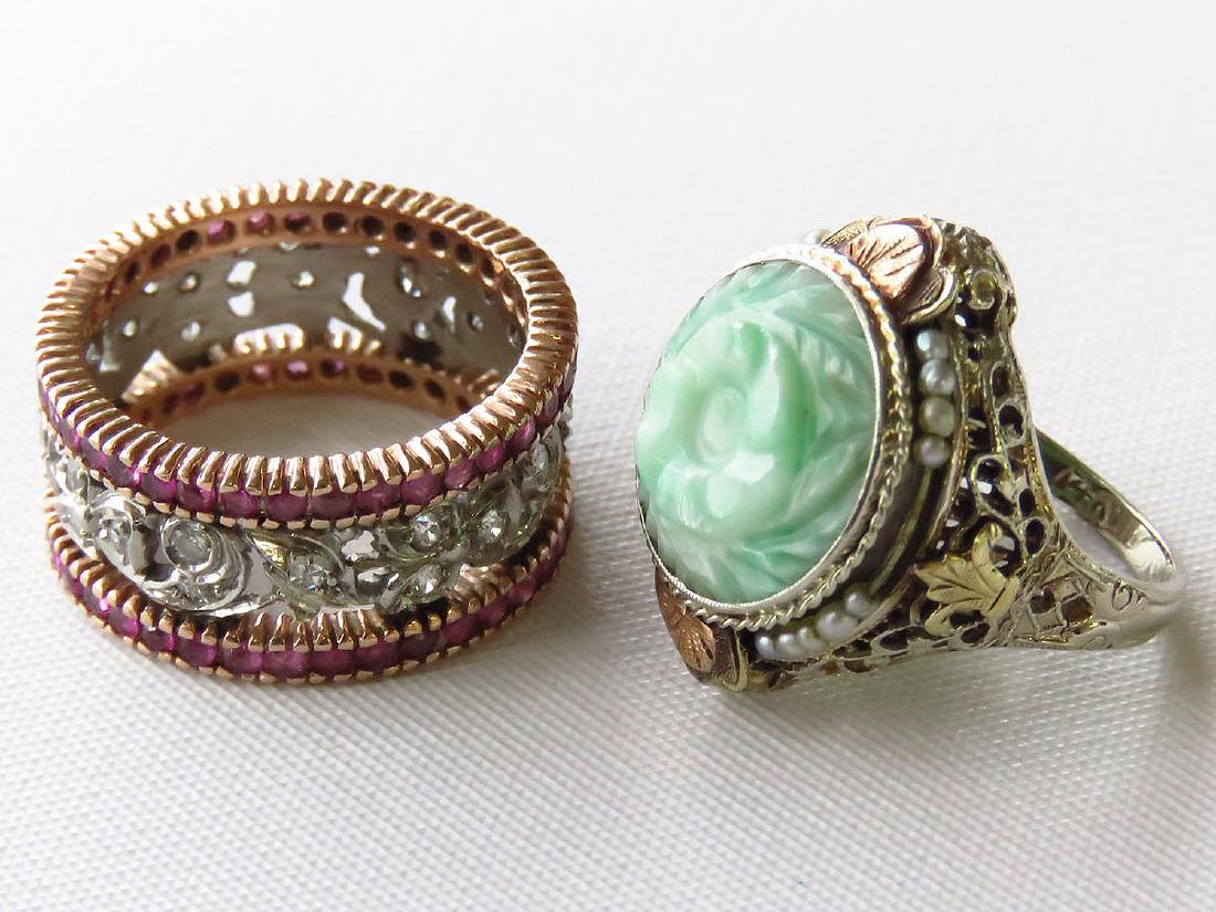 LOT (2) VICTORIAN DECO WHITE & 14K GOLD RINGS (1 of 3)
