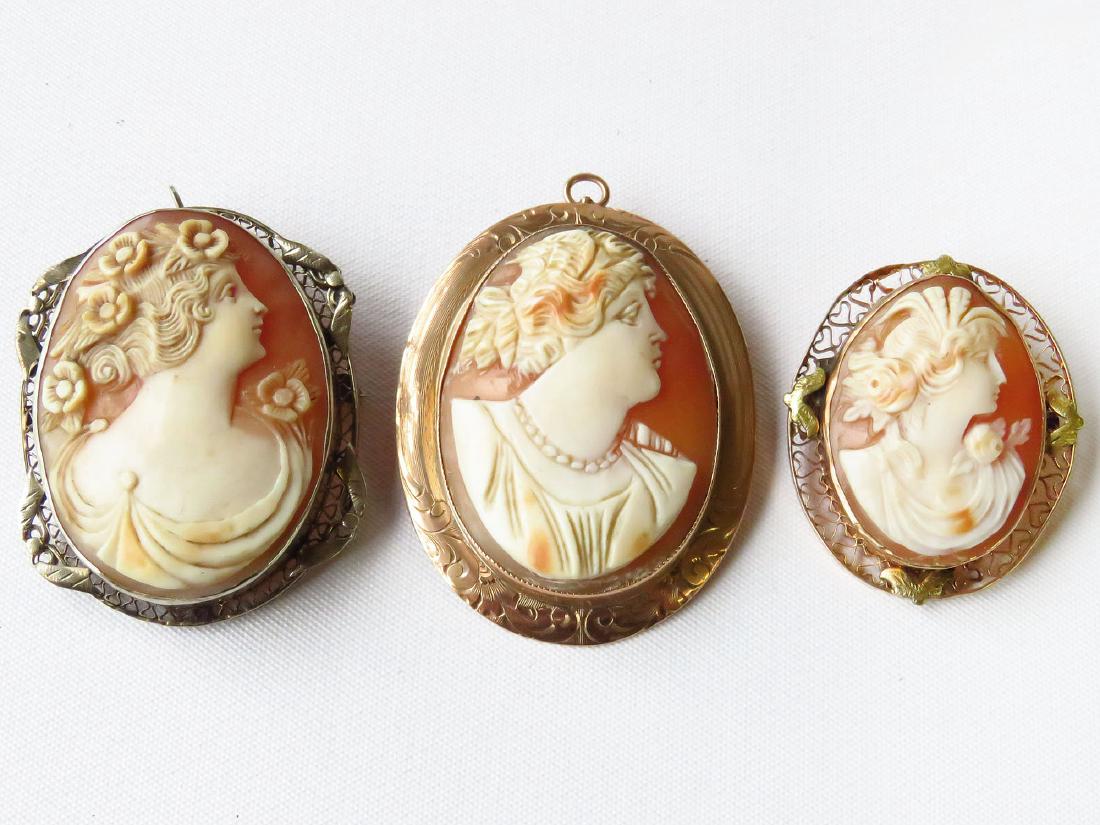 LOT (3) VICTORIAN CAMEO BROOCHES 14K BEZEL (1 of 2)
