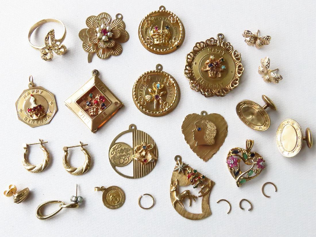 LOT ASST 14K YELLOW GOLD CHARMS, RINGS, CUFFLINKS (1 of 4)