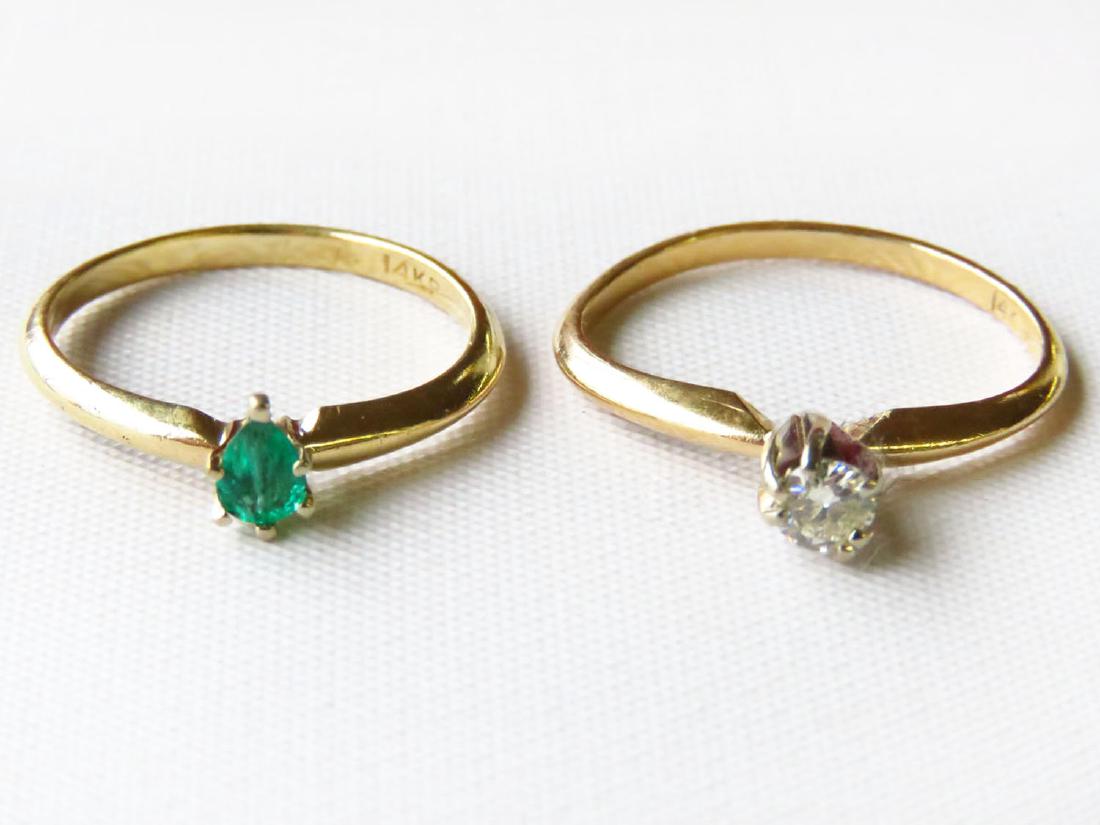 2 RINGS 14K Y.GOLD W/DIAMOND/14K Y.GOLD W/ EMERALD (1 of 3)