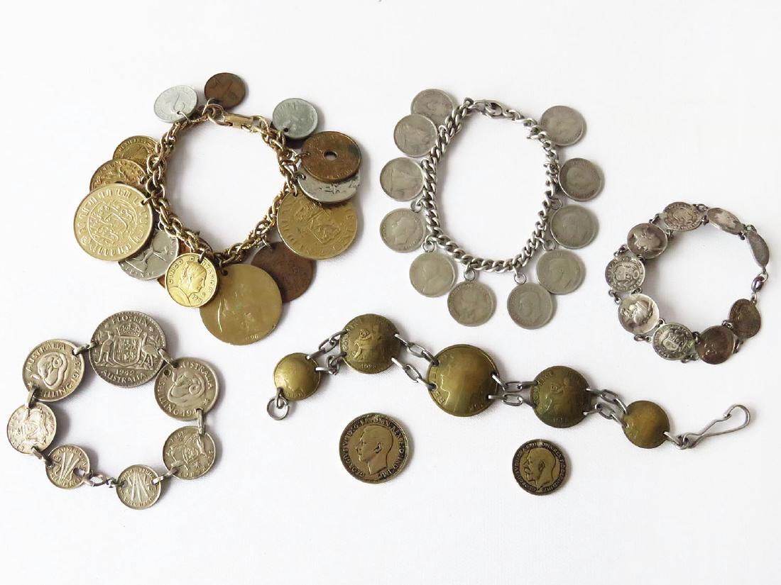 ASST COIN JEWELRY; 5 BRACELETS, 2 PENDANTS 19/20TH C. (1 of 7)