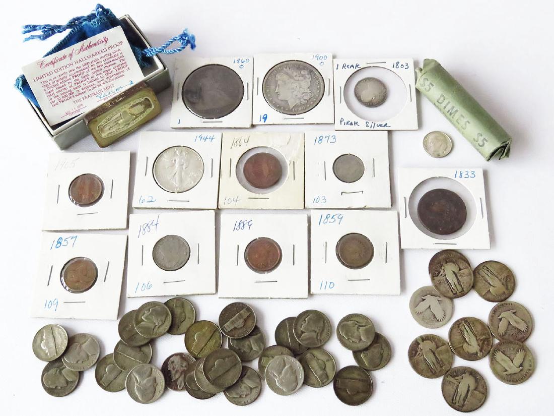 LOT ASST AMERICAN SILVER COINS; 1860-0 SILVER DOLLAR (1 of 6)