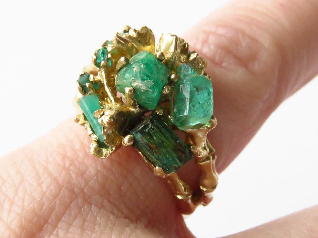 RING 14K W/ RAW EMERALDS WEIGHT 9.1 GR. SIZE 5 1/2 (1 of 3)