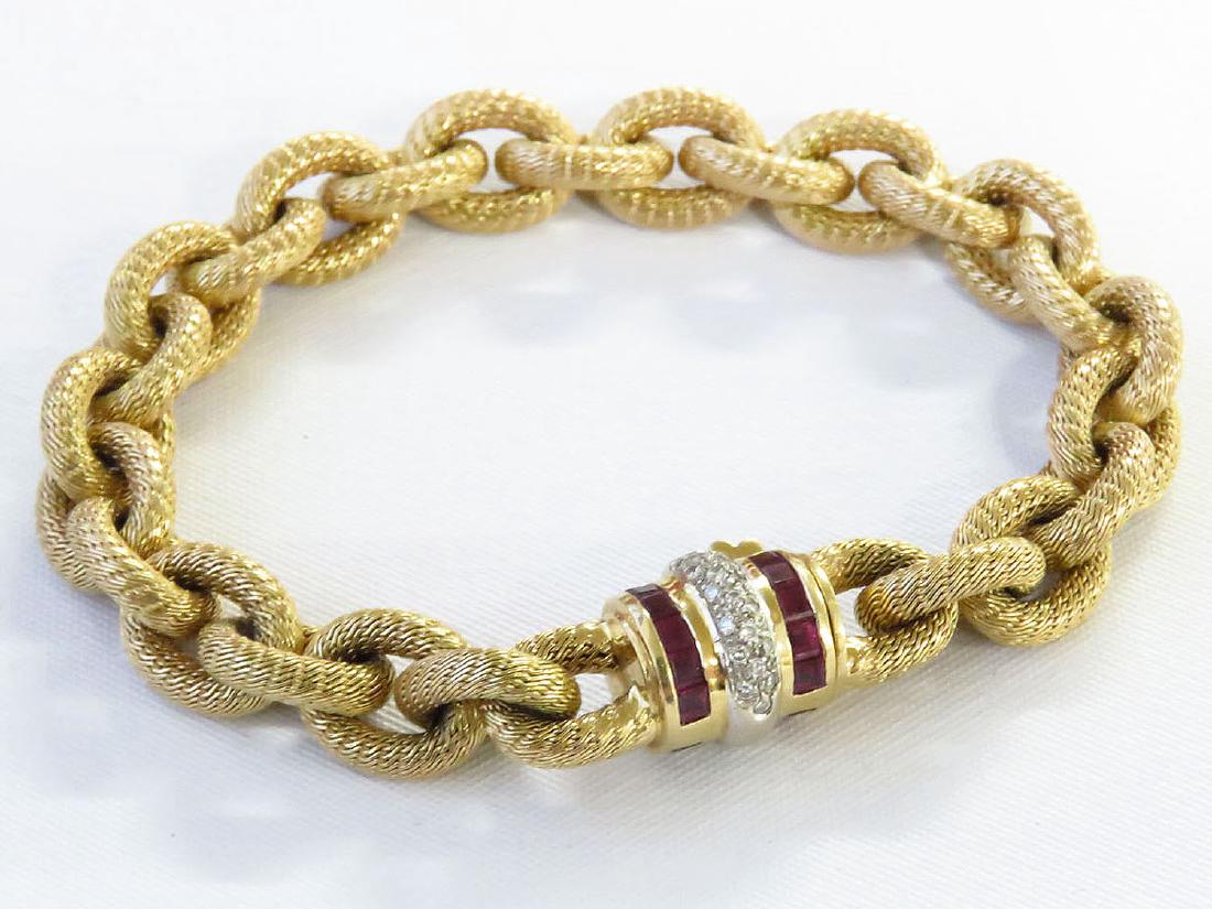DECO CHAIN LINK BRACELET W/18K GOLD RUBY/DIAMOND CLASP (1 of 6)