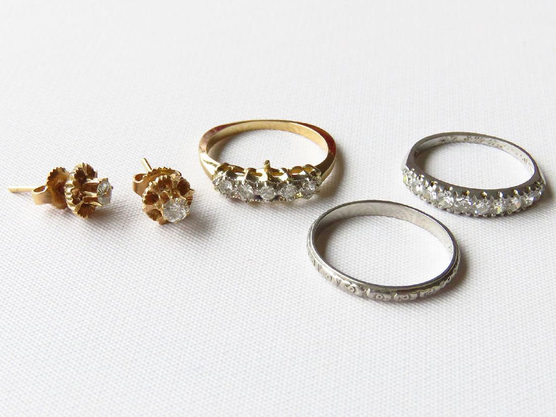 LOT (2) PLATINUM RINGS, 1 W/10 FULL CUT DIAMONDS, 14K (1 of 6)