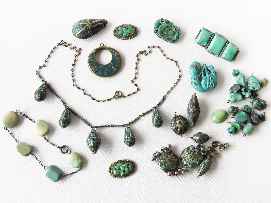 LOT ASSORTED VICTORIAN/ART DECO CARVED/TURQUOISE (1 of 5)