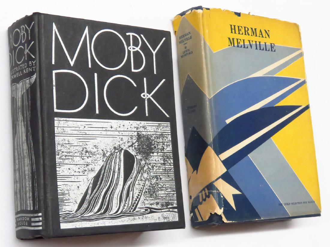2 VOL "MOBY DICK" H. MELVILLE, ROCKWELL KENT 1930,: LOT (2) VOLS. INCL. "MOBY DICK" H. MELVILLE ILLUS. ROCKWELL KENT 1930, "HERMAN MELVILLE" LEWIS MUMFORD 1929 1ST EDITIONS