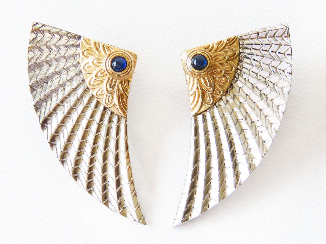 PR. FINE ERTE 14K/STERLING & SAPPHIRE EARRINGS H.1 1/2" (1 of 7)