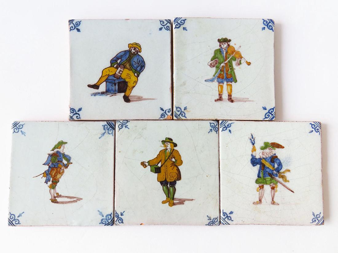 LOT (5) EARLY H/P DELFT TILES 18/19TH C. (1 of 3)