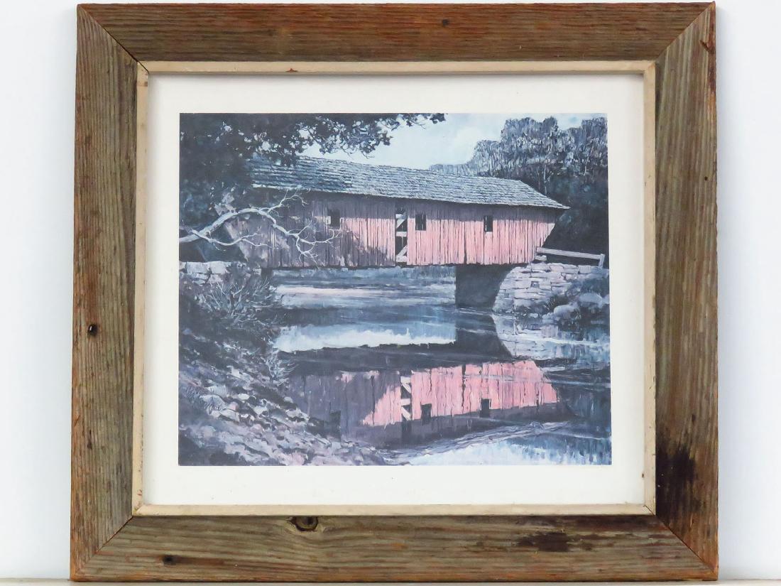 PRINT, SIGNED ERIC SLOANE, COVERED BRIDGE: PRINT, SIGNED ERIC SLOANE, COVERED BRIDGE; 18" X 20"