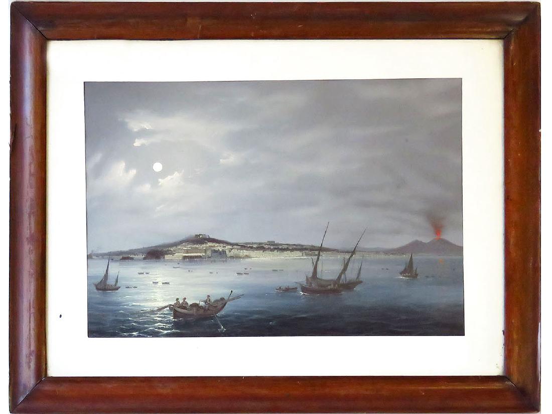 W/C VIEW MT. VESUVIUS UNSIGNED 19TH C. (1 of 4)