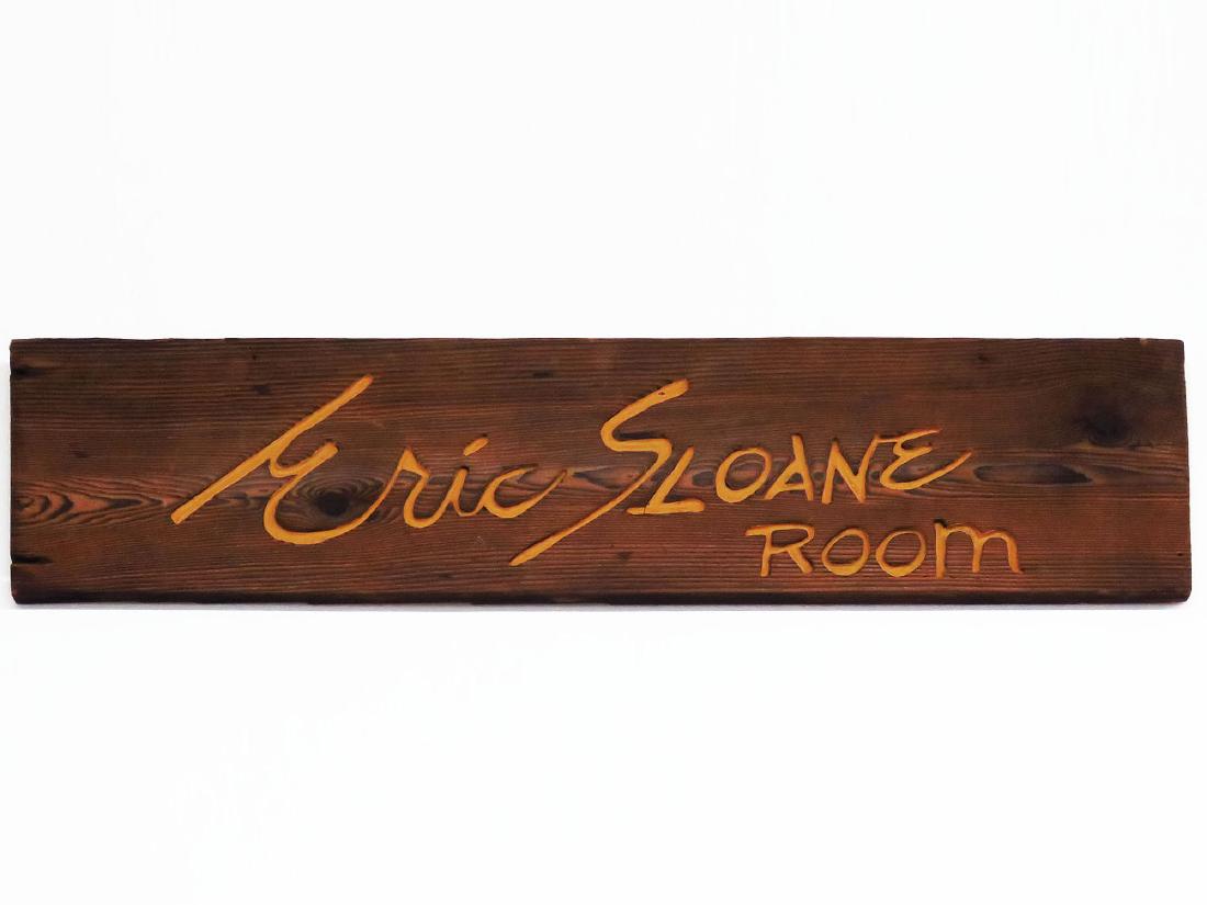 ERIC SLOANE CARVED WOOD SIGN (JARVIS BOONE) 1970/80: ERIC SLOANE CARVED WOOD SIGN (JARVIS BOONE) FOR BARNSIDER RESTAURANT, SUGARLOAF, NY; 1970/80; 9" X 36 3/4"