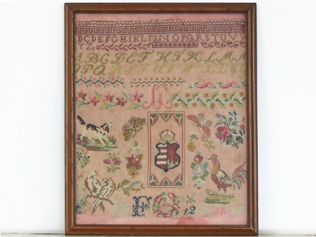 COUNTRY NEEDLEPOINT SAMPLER C. 1901: COUNTRY NEEDLEPOINT SAMPLER C. 1901; 19" X 16"