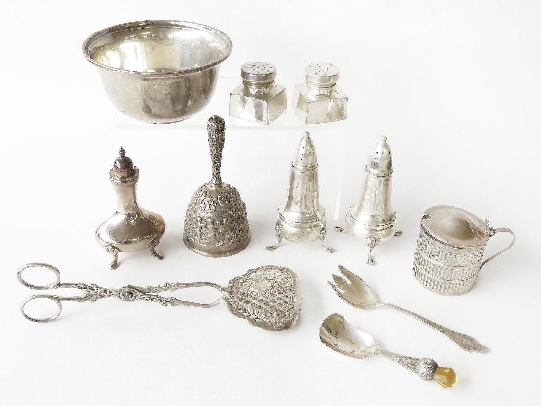 LARGE LOT ASST STERLING INCL. BELL, S/PEPPER, TONGS (1 of 1)