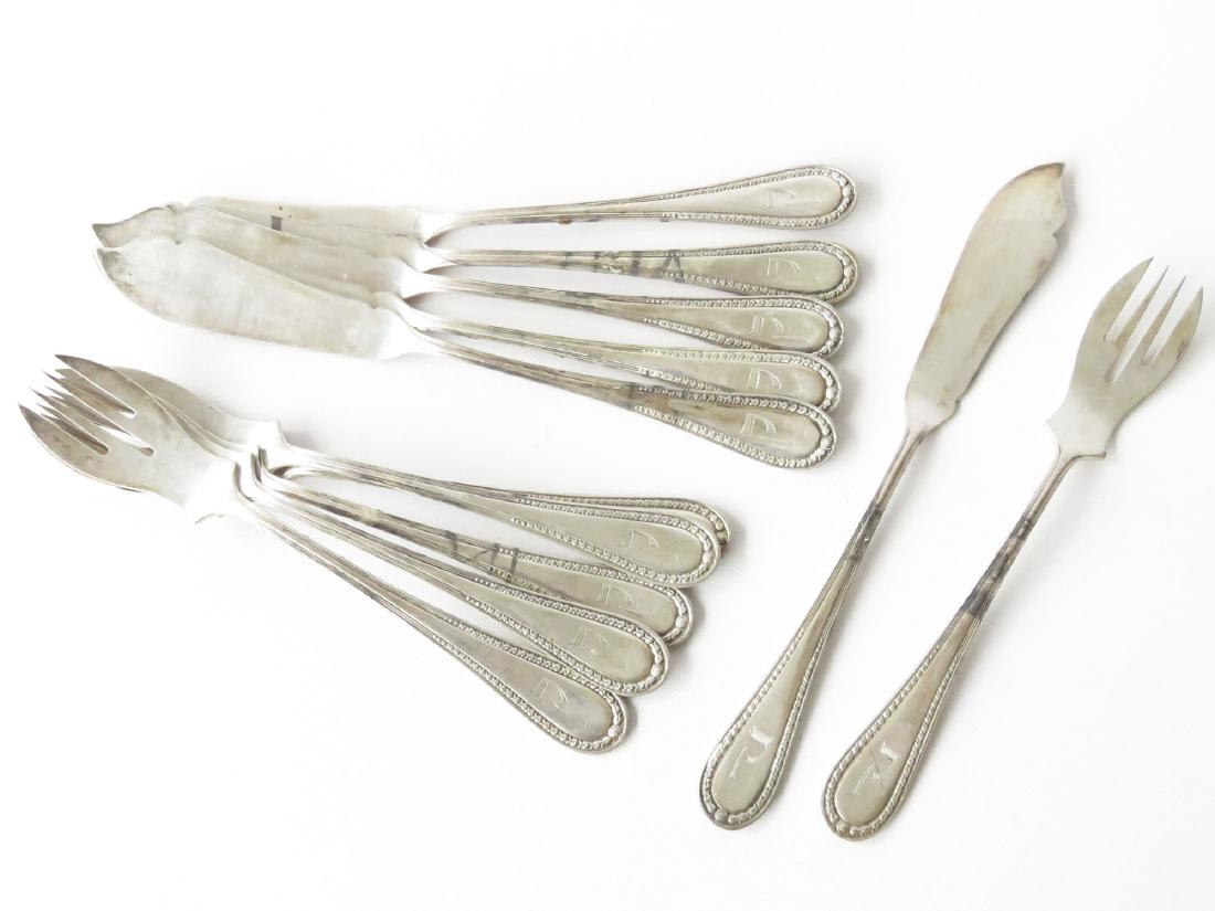 SET (12) JUDAICA COIN SILVER FISH FLATWARE 19TH (1 of 3)