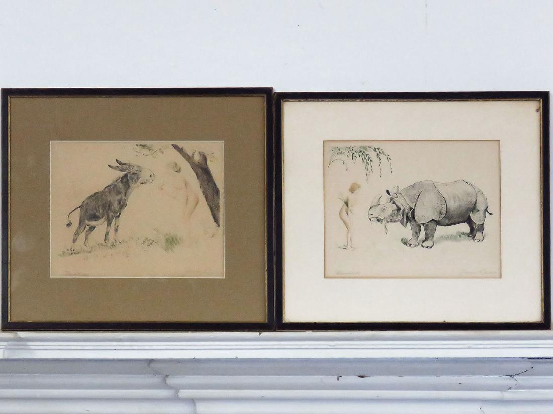 (2) ETCHINGS/AQUATINT RHINO/DONKEY, FOSUM TABER (1 of 5)
