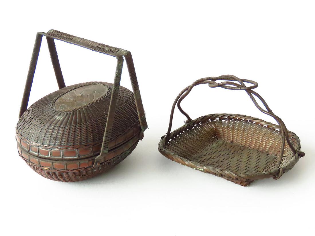 (2) JAPANESE COPPER BASKET W/MIXED METAL BOX 19TH (1 of 4)