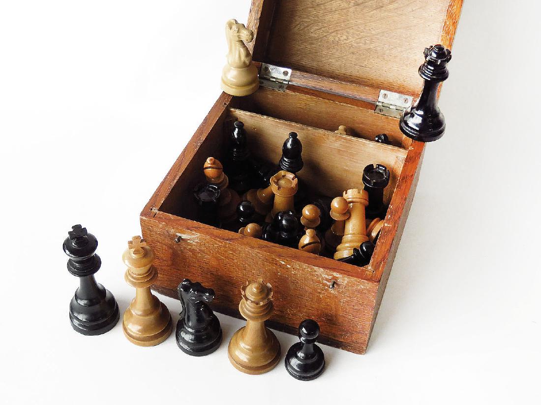 FINE WOOD/MIXED METAL CHESS SET, SIGNED WILLIAMS (1 of 2)