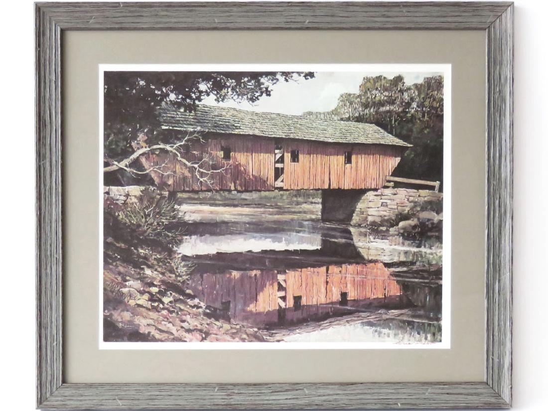 PRINT ERIC SLOANE "COVERED BRIDGE" SIGNED 1970/80: PRINT ERIC SLOANE, "COVERED BRIDGE" SIGNED 1970/8014 1/2" x 17 1/2"
