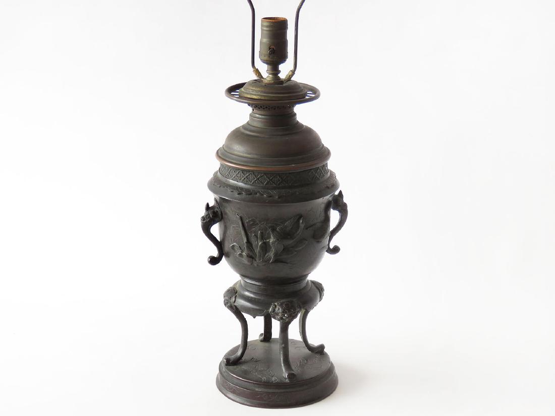 CHINESE BRONZE CENSOR (MOUNTED AS LAMP) 19TH C. (1 of 5)