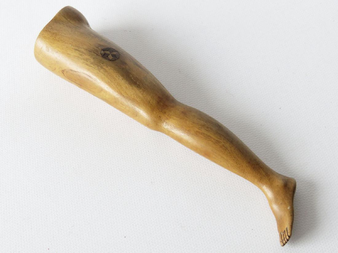 FOLK ART SAILOR MADE INLAID WOOD LADIES LEG, SIGNED (1 of 6)