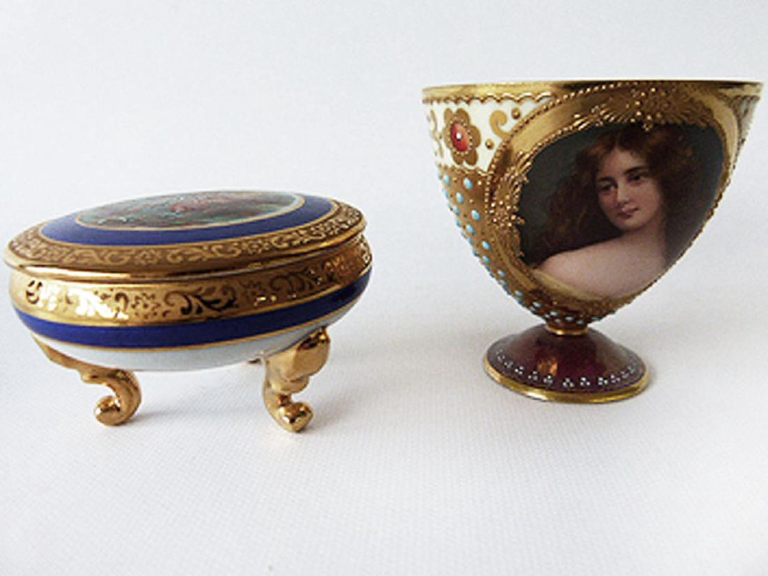 2 H/P LIMOGES/GERMAN PORCELAIN TEA CUP & JAR, 20TH (1 of 8)