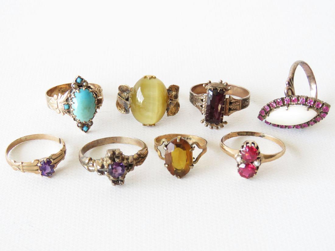 8 VICTORIAN Y.GOLD RINGS W/MIXED STONES, RUBY, OPAL (1 of 4)