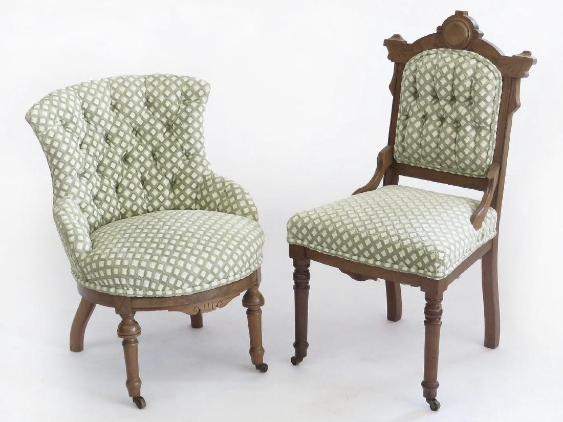 LOT (2) VICTORIAN WALNUT SIDE CHAIRS 19TH C. (1 of 6)