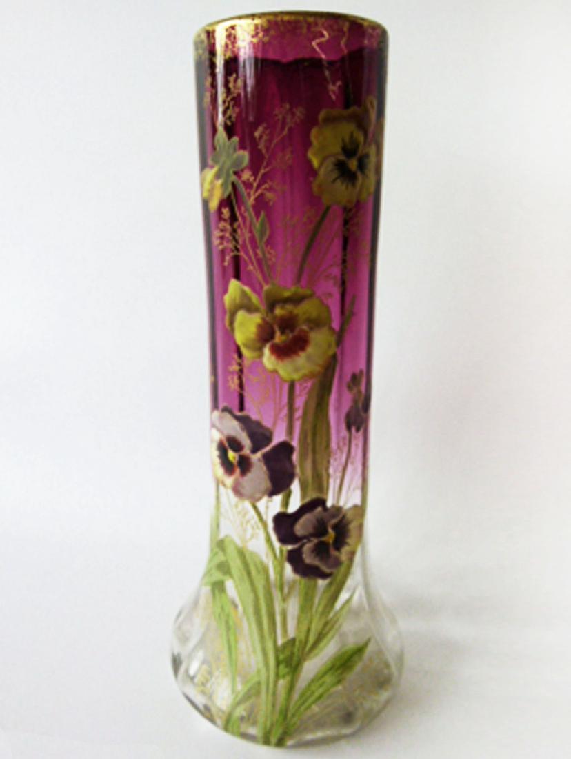 FRENCH ENAMELED GLASS VASE W/ PANSIES 19TH C. (1 of 6)