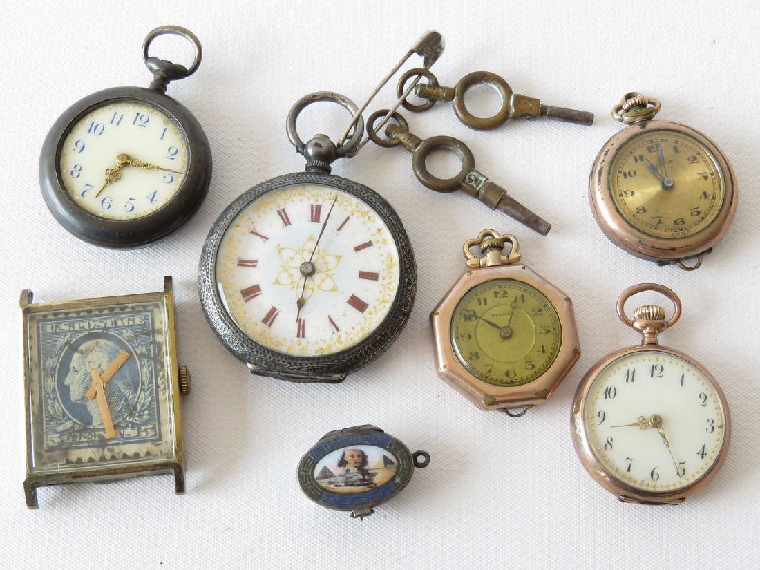 6 ANTIQUE/VINTAGE WATCHES INCL BILL BLASS STAMP, ETC: LOT (6) ANTIQUE/VINTAGE WATCHES INCL. BILL BLASS STAMP, SILVER KEY WIND, ETC.,
