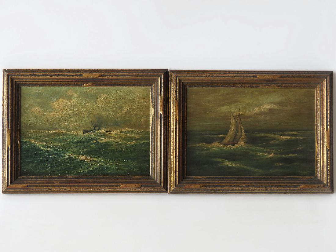 (2) O/B STEAMSHIP ROUGH SEAS SIGNED ILLEDG. 20TH C. (1 of 6)