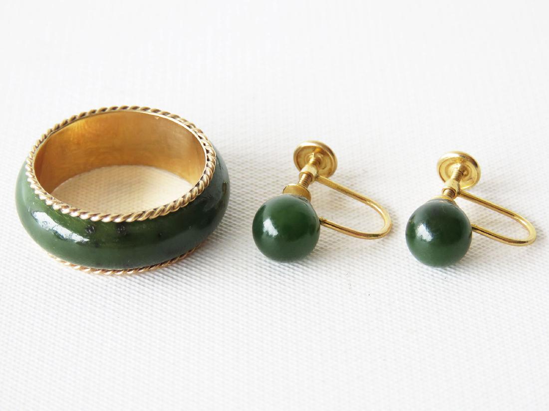 3 VINTAGE 14K Y. GOLD/JADE RING W/ EARRINGS C. 1940 (1 of 2)