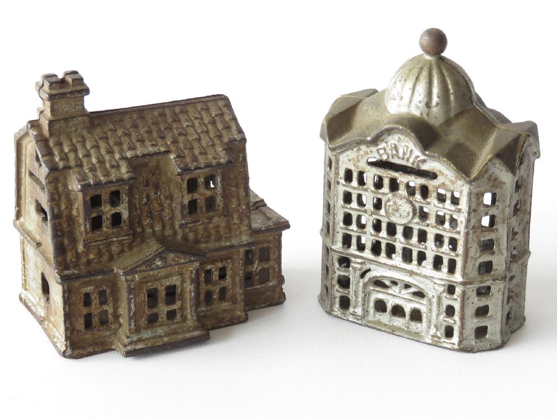 LOT (2) CAST IRON STILL BANKS 19TH C.: LOT (2) CAST IRON STILL BANKS 19TH C.