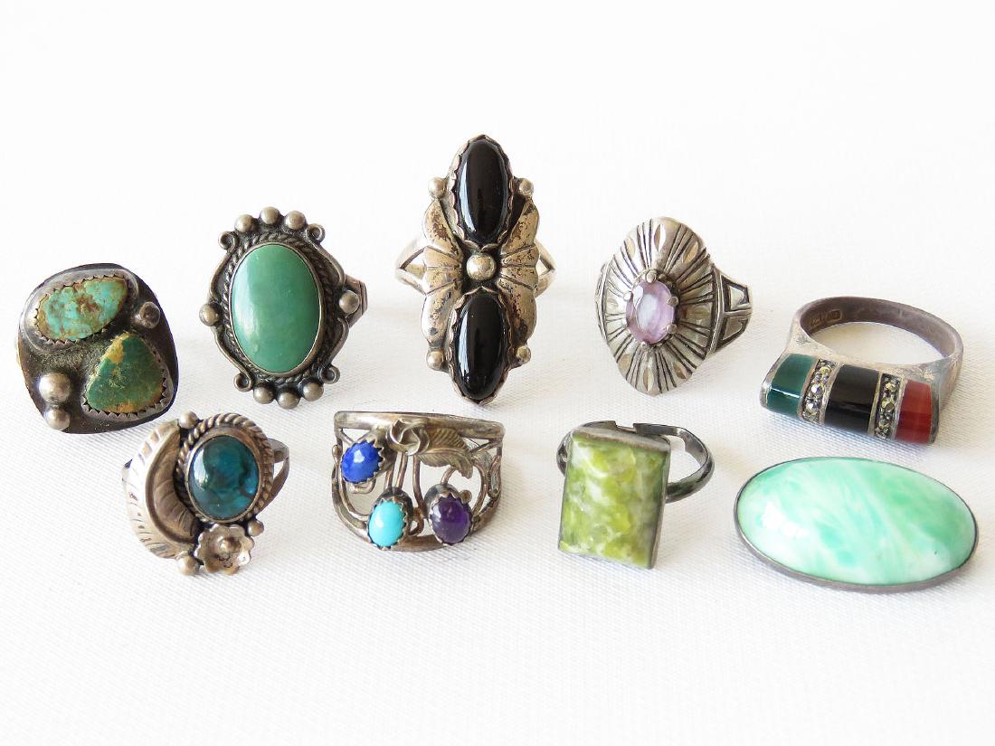 9 AMERICAN INDIAN/MEXICAN SILVER RINGS C. 1950/60 (1 of 4)