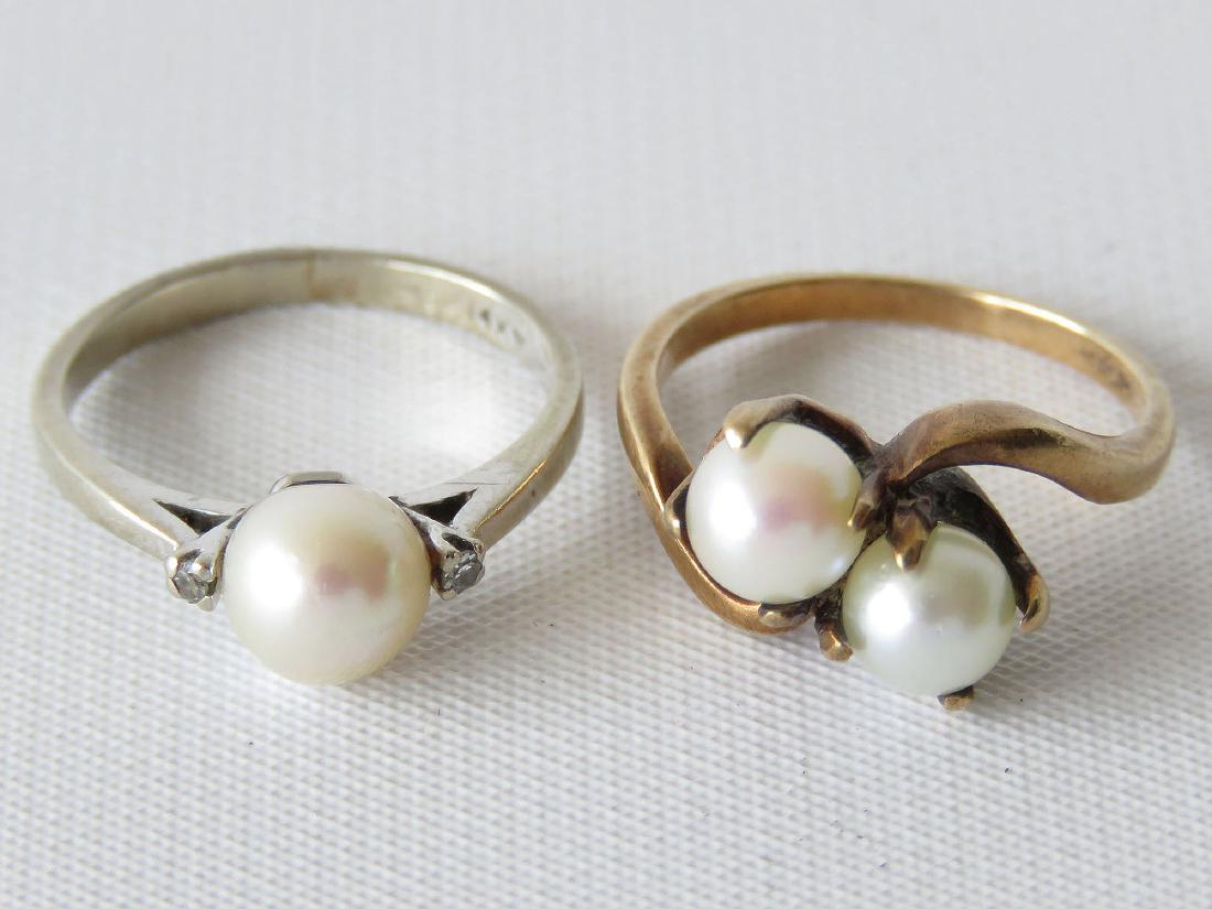 2 ART DECO 10/14K GOLD/DIAMOND PEARL RINGS (1 of 1)