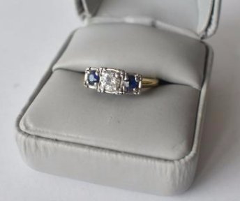 EDWARDIAN 14KT GOLD DIAM./NATURAL SAPPHIRE RING (1 of 5)