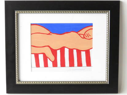 "PAINTING FOR AMERICAN NUDE" SIGNED WESSELMANN: W/C "PAINTING FOR AMERICAN NUDE" SIGNED WESSELMANN (TOM 1931-2004 NY, OH) H. 8 1/2" X 10" (BRISTOL BOARD) PROV. VERSO CLAIRE (SELLEY) WESSELMANN EXECUTRIX-THE ESTATE OF TOM WESSELMANN #D931183