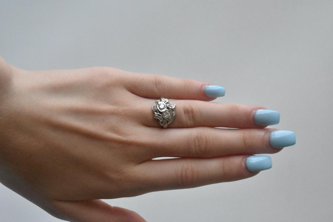 ART DECO 14KT. WH. GOLD/DIAMOND RING, 1 CT. TW (1 of 5)