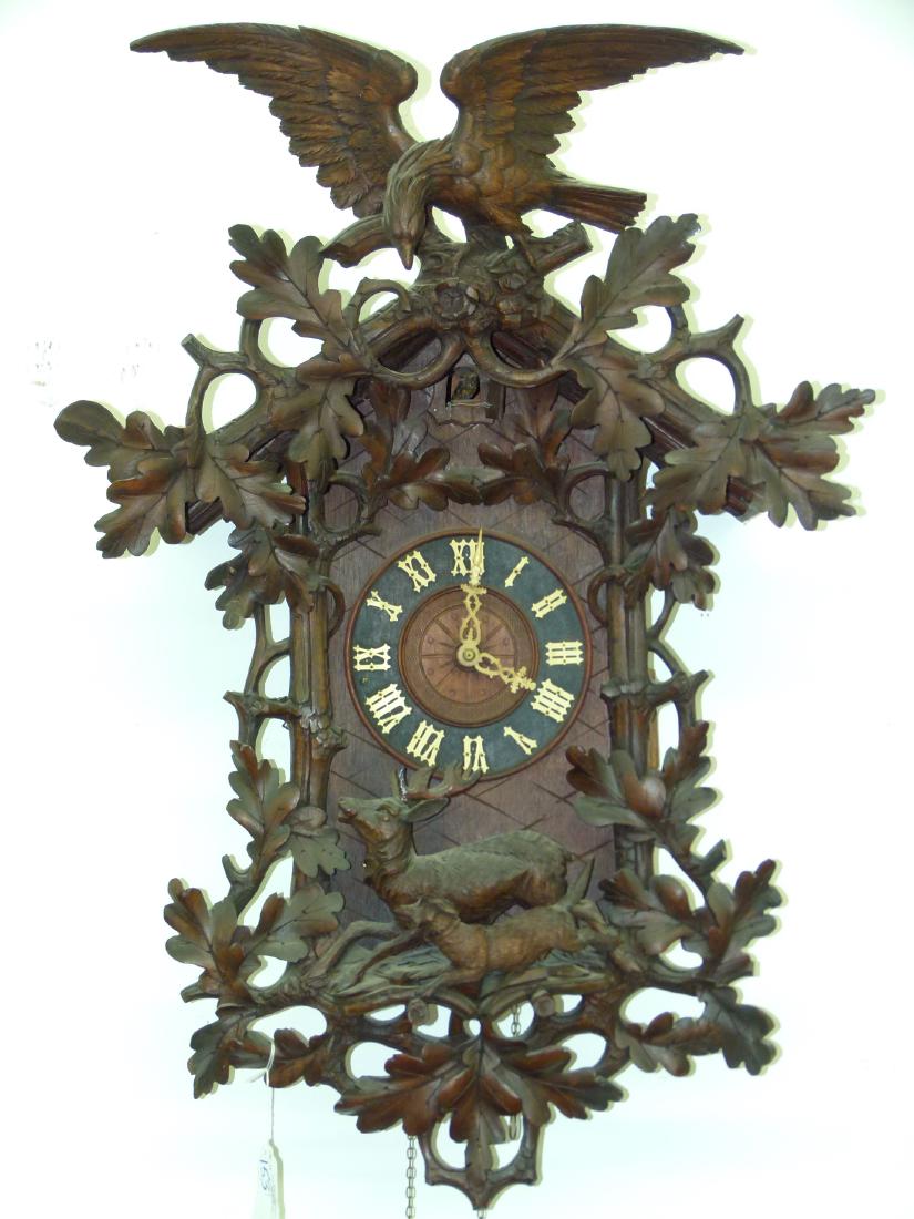 BLACK FOREST CARVED WALNUT COO-COO CLOCK (1 of 4)