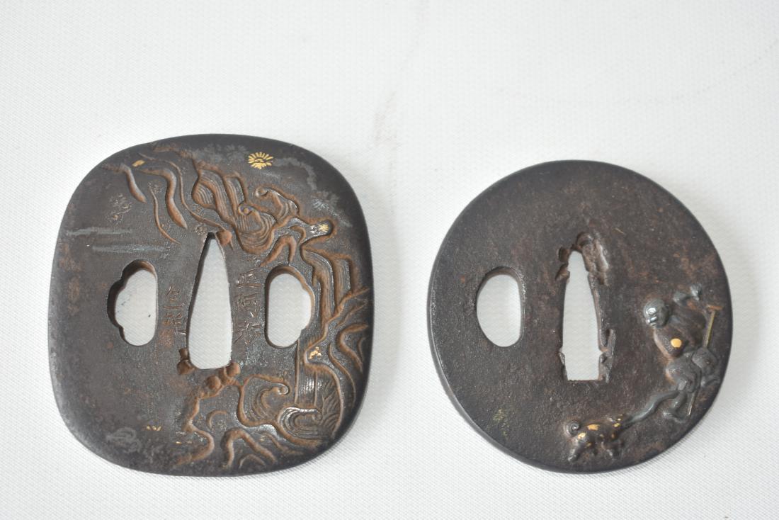 2 JAPANESE FORGED IRON TSUBA W/ MIXED METAL (1 of 6)