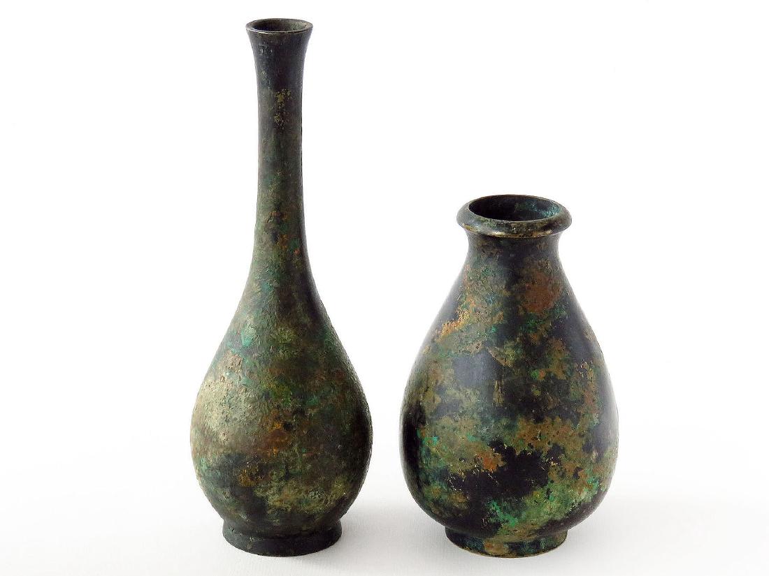LOT (2) JAPANESE PATINATED BRONZE VASES 19/20TH C. (1 of 7)