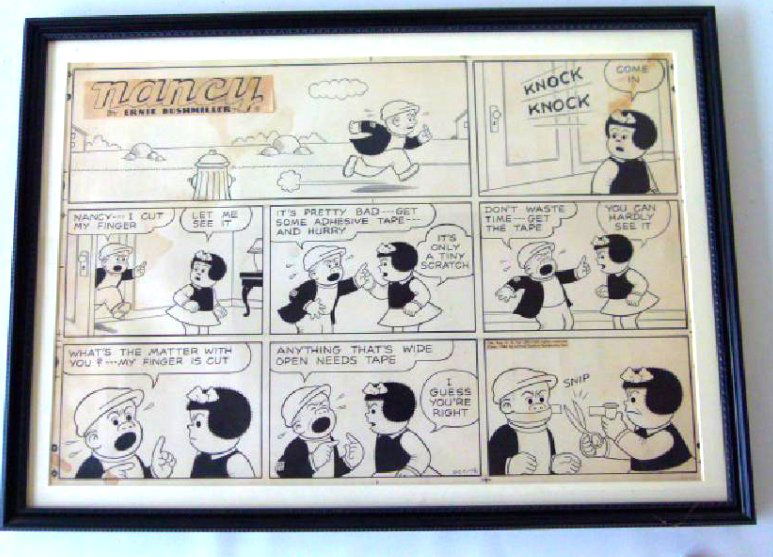 PEN/INK "NANCY" 3 LINE FULL COMIC STRIP, UF SYNDICATE (1 of 10)